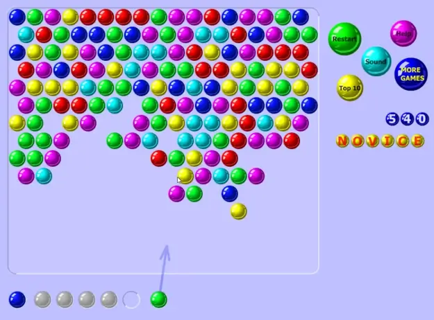 Bubble Shooter web gameplay screenshot with classic launcher and board