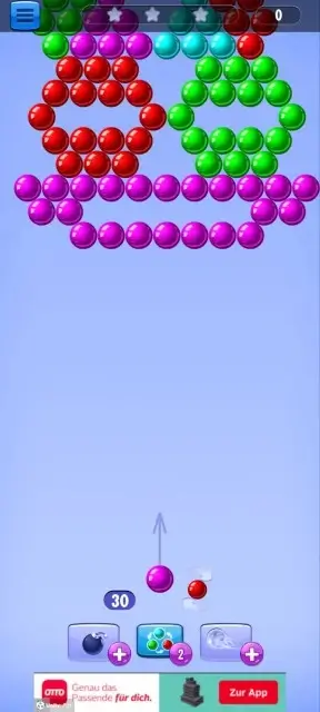 Bubble Shooter mobile portrait screenshot showing active puzzle board