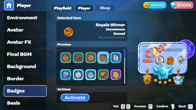 Bubbits customization interface showing how to customize your Bubbits ID card with Badges and Seals